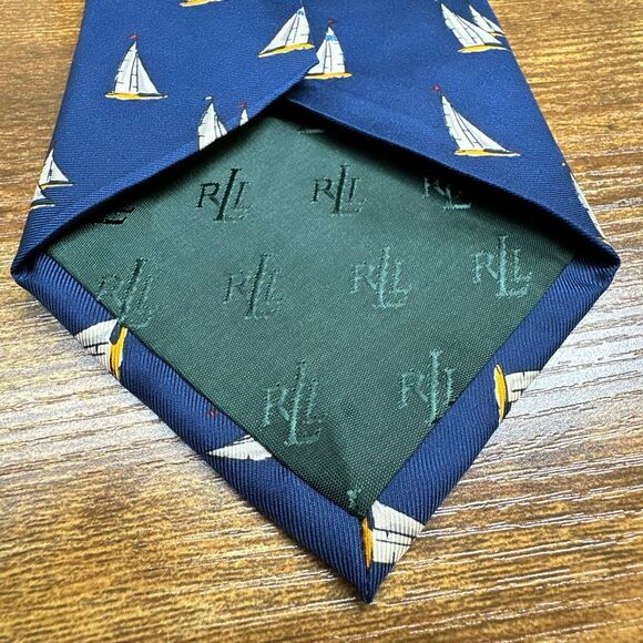 Lauren Ralph Lauren Tie Men's Necktie Sailboat Silk NEW Made in USA Blue - Picture 6 of 9